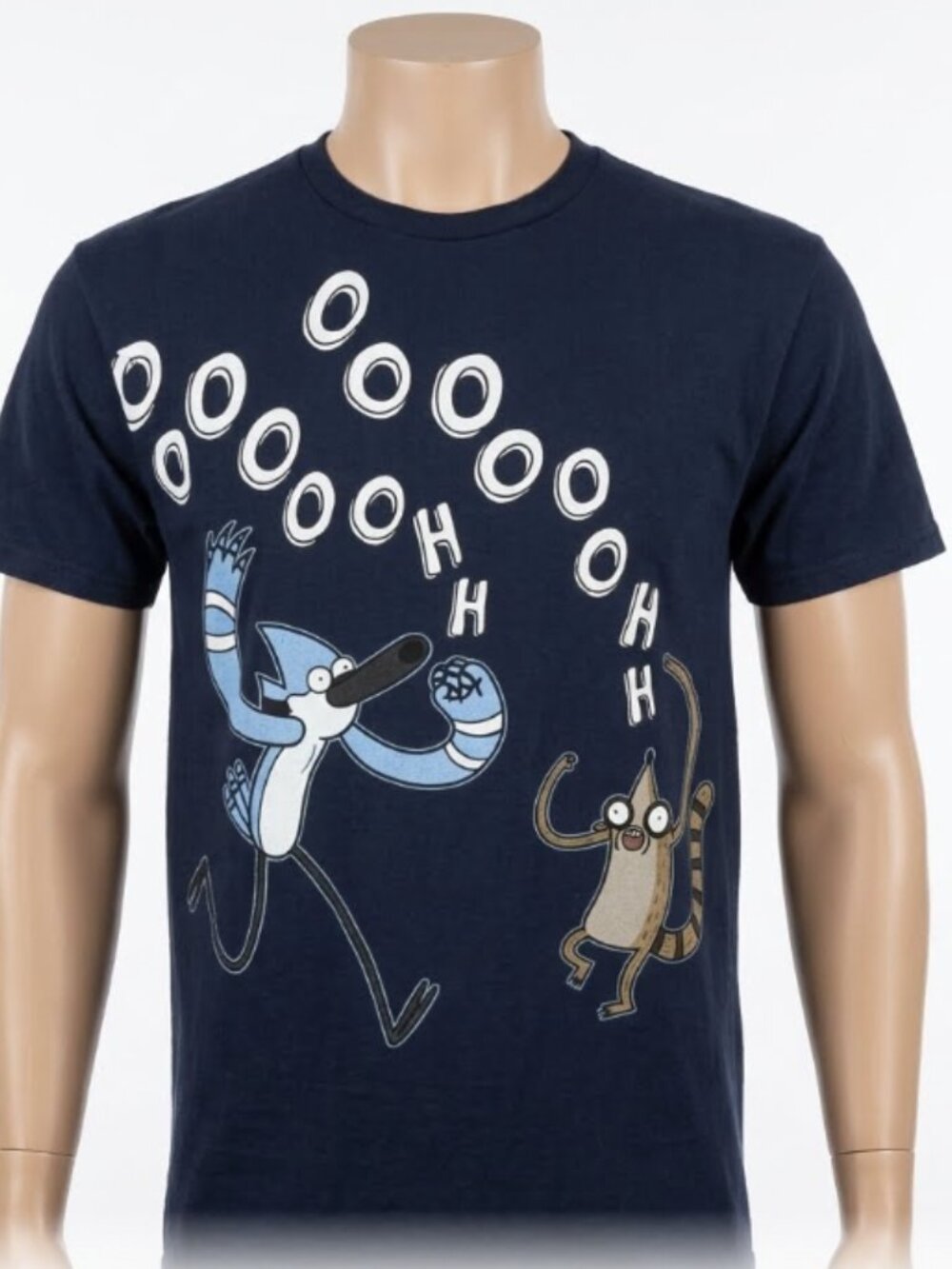 VTG 2011 Regular Show Cartoon Network Promo Shirt Mordecai Rigby Oooooh NavyBlue
